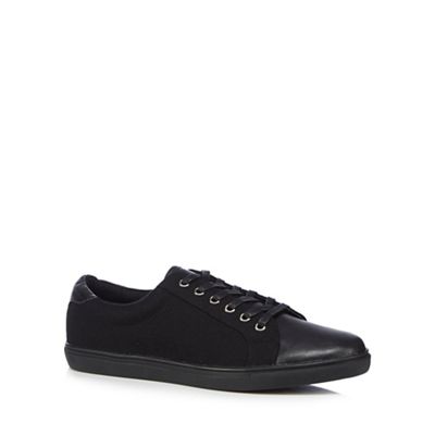 Black mixed material lace up shoes